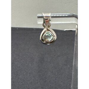 Sterling Silver Teardrop Pendant With Faceted Clear Light Blue Green Stone Minim